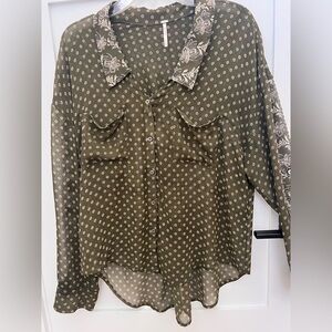 Free People hi lo Army Green Blouse- Size Medium